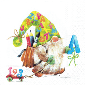 Serwetka decoupage 33x33 cm - krasnal, uczeń