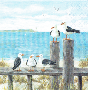 Serwetka decoupage 33x33 cm - morze, plaża, przystań, mewy