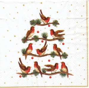 Serwetka decoupage 33x33 cm - ptaki, ptaszki, choinka