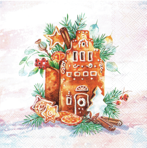 Serwetka decoupage 33x33 cm - domek z piernika, święta