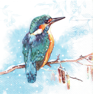 Serwetka decoupage 33x33 cm - ptak, ptaszek, Zimorodek, zima