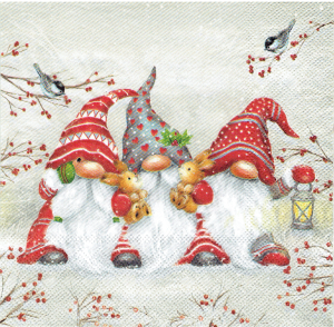 Serwetka decoupage 33x33 cm - krasnale, zające, ptaki, zima