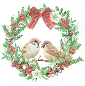 Serwetka decoupage 33x33 cm - ptaki, ptaszki, wianek, wieniec