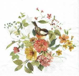 Serwetka decoupage mała 25x25cm - kwiaty, ptak