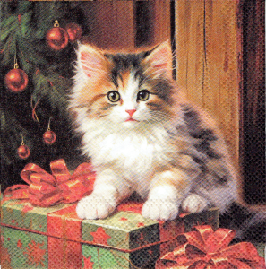Serwetka decoupage mała 25x25cm - kot, kotek, święta
