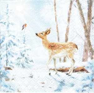Serwetka decoupage mała 25x25cm - widok zimowy, jeleń, zima