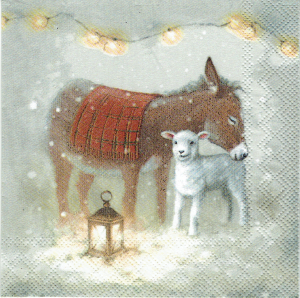 Serwetka decoupage mała 25x25cm - osiołek i owieczka, zima