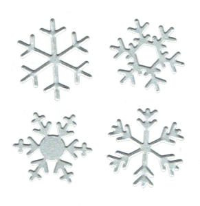 Scrapki papierowe srebrne perłowe śnieżynki, gwiazdki - 4 sztuki