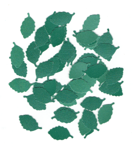 Scrapki papierowe zielone perłowe liście, listki 15x25mm 50szt 