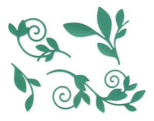 Scrapki papierowe zielone perłowe liście, zawijasy -1 zestaw