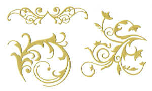 Scrapki papierowe złote perłowe zawijasy -  3 sztuki