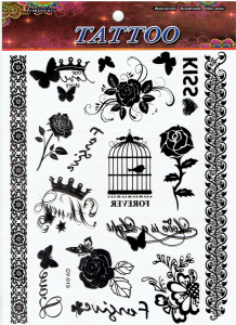 Tatuaże zmywalne, tymczasowe - kwiaty, róże, motyle, klatka, wzorki