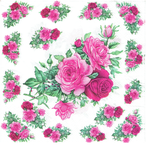 Serwetka decoupage 33x33 cm - kwiaty, różowe róże