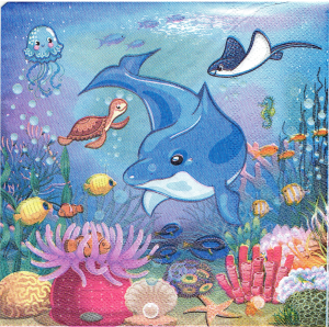 Serwetka decoupage 33x33 cm - podwodny świat, ryby, rośliny morskie, muszle