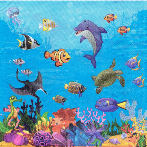 Serwetka decoupage 33x33 cm - podwodny świat, ryby, rośliny morskie, muszle