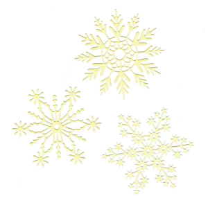 Scrapki papierowe żółte perłowe śnieżynki, gwiazdki - 3 sztuki