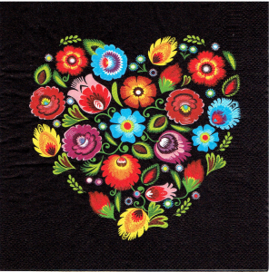 Serwetka decoupage 33x33 cm - folklor, ludowa, serce, kwiaty