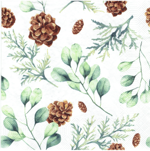 Serwetka decoupage 33x33 cm - gałązki, liście, szyszki