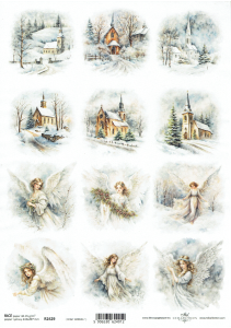 Papier ryżowy A4 ITD do decoupage - widok zimowy, pejzaż, zima, anioły, aniołki