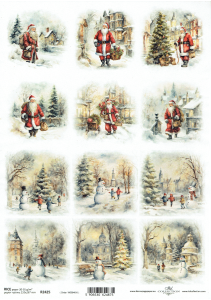 Papier ryżowy A4 ITD do decoupage - widok zimowy, pejzaż, dzieci, Mikołaj, zima 