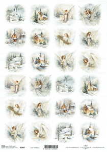 Papier ryżowy A4 ITD do decoupage - widok zimowy, pejzaż,  zima, anioły, aniołki 