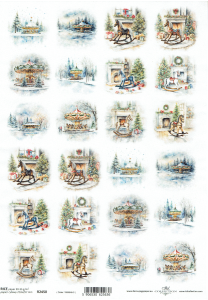 Papier ryżowy A4 ITD do decoupage - widok zimowy, pejzaż,  zima, karuzela, konik bujany