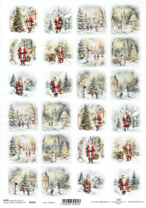 Papier ryżowy A4 ITD do decoupage - widok zimowy, pejzaż,  zima, Mikołaj, dzieci, bałwan