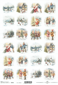 Papier ryżowy A4 ITD do decoupage - widok zimowy, pejzaż,  zima, dzieci