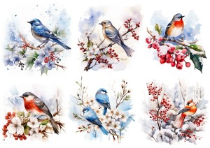 Papier ryżowy A4 do decoupage Artando  - Ptaki, kwiaty, zima