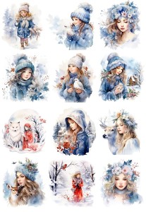 Papier ryżowy A4 do decoupage Artando  - Dzieci, zima, zwierzęta