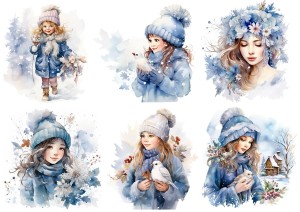 Papier ryżowy A4 do decoupage Artando  - Dzieci, zima, ptaki