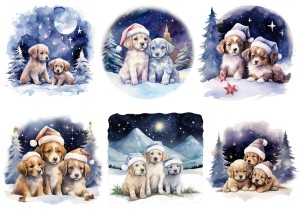 Papier ryżowy A4 do decoupage Artando  - Psy,  pieski, zwierzęta, zima