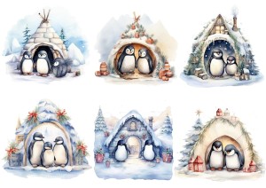 Papier ryżowy A4 do decoupage Artando  - pingwiny, iglo, zima