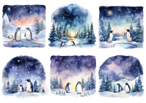 Papier ryżowy A4 do decoupage Artando  - pingwiny, iglo, zima