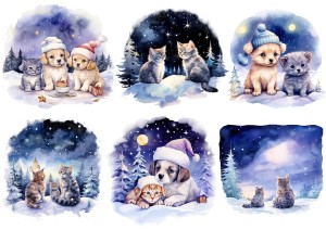 Papier ryżowy A4 do decoupage Artando  - Psy, koty, zwierzęta, zima