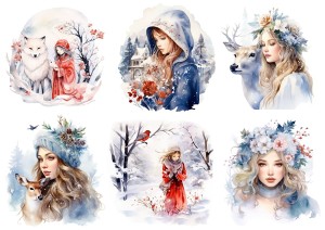 Papier ryżowy A4 do decoupage Artando  - Dzieci, zwierzęta, dziewczyna, zima