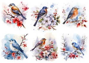 Papier ryżowy A4 do decoupage Artando  - Ptaki, ptaszki, kwiaty, zima