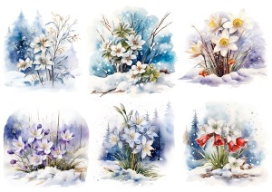 Papier ryżowy A4 do decoupage Artando  - Kwiaty, narcyzy, zima