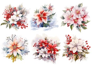 Papier ryżowy A4 do decoupage Artando  - Kwiaty, poinsecja, zima