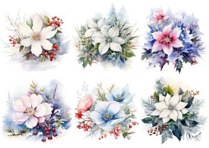 Papier ryżowy A4 do decoupage Artando  - Kwiaty, poinsecja, zima)