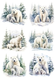 Papier ryżowy A4 do decoupage Artando  - Niedźwiedzie, misie, zima