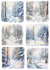 Papier ryżowy A4 do decoupage Artando  - widok zimowy, las, drzewa, pejzaż, zima 