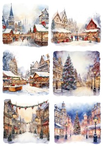 Papier ryżowy A4 do decoupage Artando  - widok zimowy, jarmark, miasteczko, , pejzaż, zima