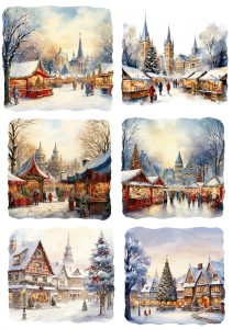 Papier ryżowy A4 do decoupage Artando  - widok zimowy, jarmark, miasteczko, , pejzaż, zima