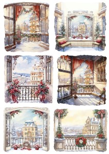 Papier ryżowy A4 do decoupage Artando  - widok z okna zimowy, okno, zima