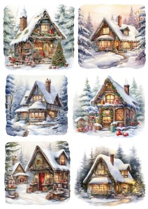 Papier ryżowy A4 do decoupage Artando  - widok zimowy, domek, chatka, zima