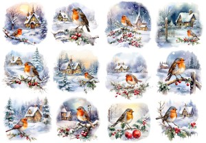 Papier ryżowy A4 do decoupage Artando  - ptaki, ptaszki, zima