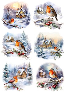 Papier ryżowy A4 do decoupage Artando  - ptaki, ptaszki, zima