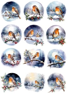 Papier ryżowy A4 do decoupage Artando  - ptaki, ptaszki, zima