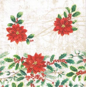 Serwetka decoupage 33x33 cm - kwiaty, gwiazdy betlejemskie